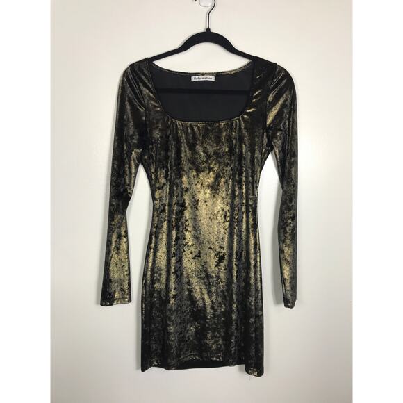 Reformation Wahl Gold Metallic Mini Dress Square Neck Formal Date Night Holiday - Picture 2 of 10